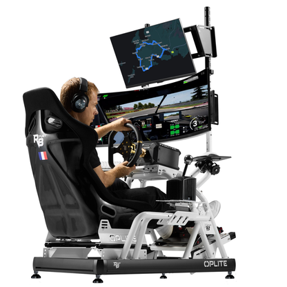 OPLITE R8 Fury White cockpit in a gaming room