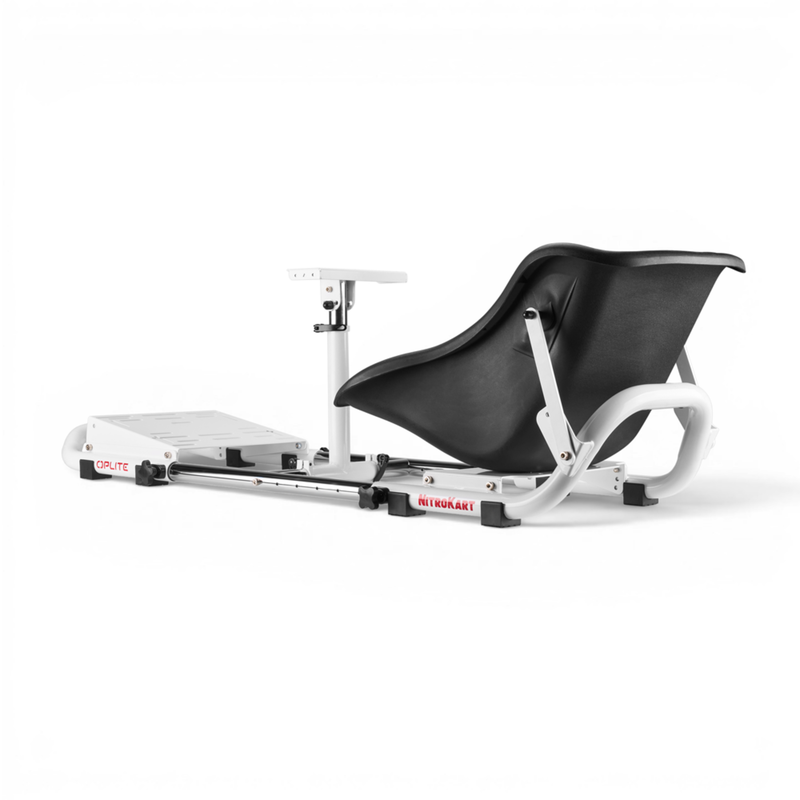 NitroKart White V2 racing cockpit, rear angle view